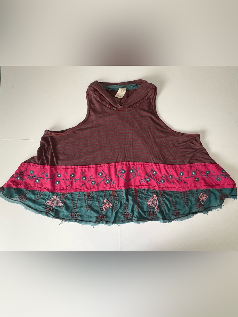 We The Free Boho Striped Embroidered Tank Top Flowy Oversized